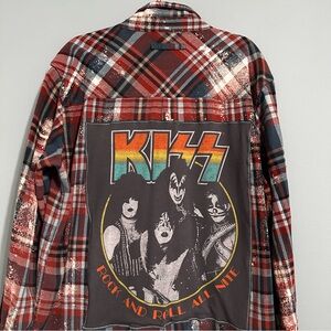 Kiss Reworked Distressed Bleach Plaid Flannel Shirt 2X